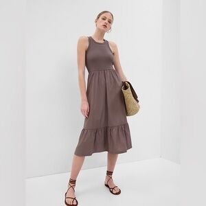 Minimalist Taupe Brown Midi Tiered Tank GAP Dress in Size XXL